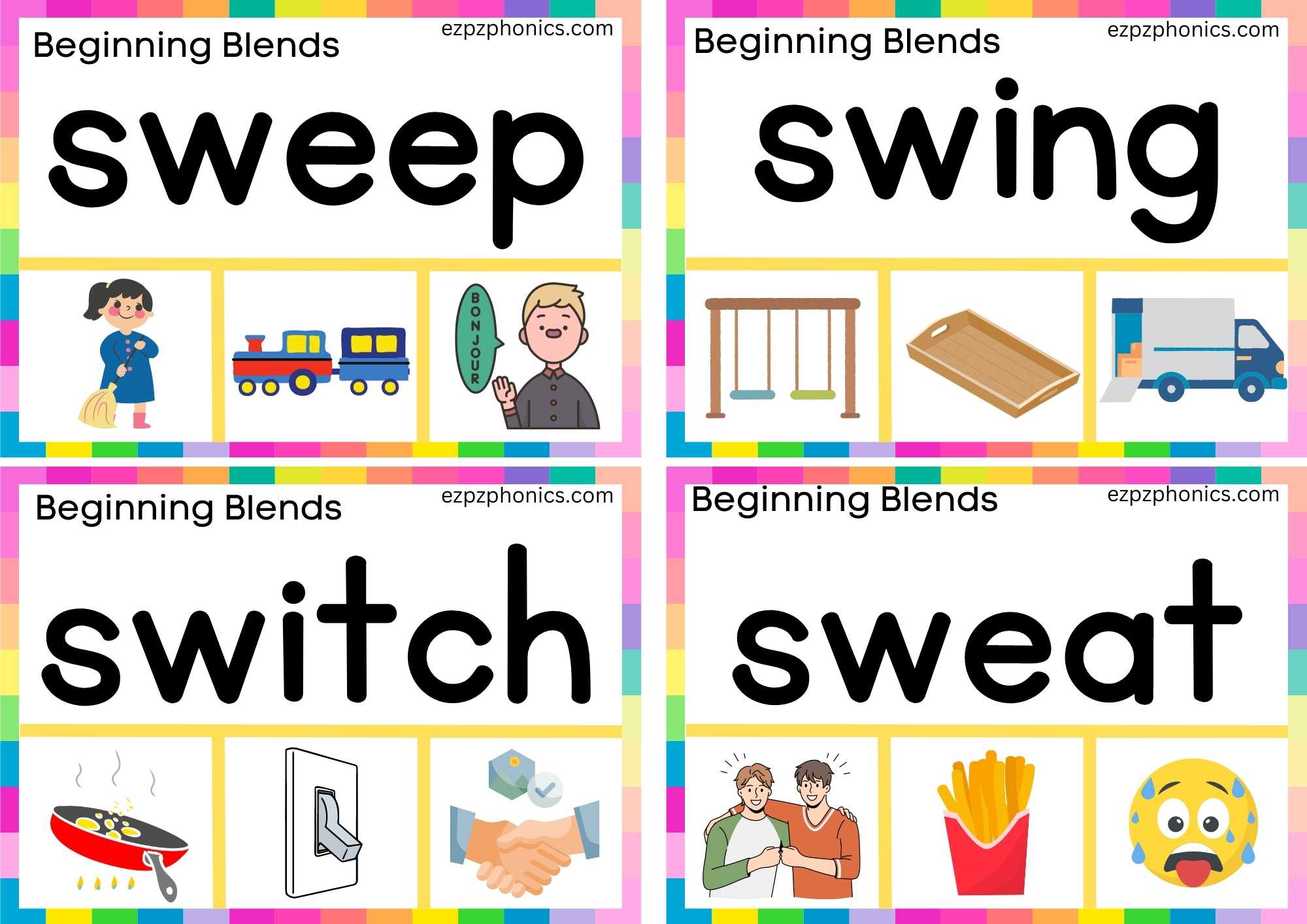 SW Beginning Blends Clip Cards Read The Words And Clip The Correct Images Set 1